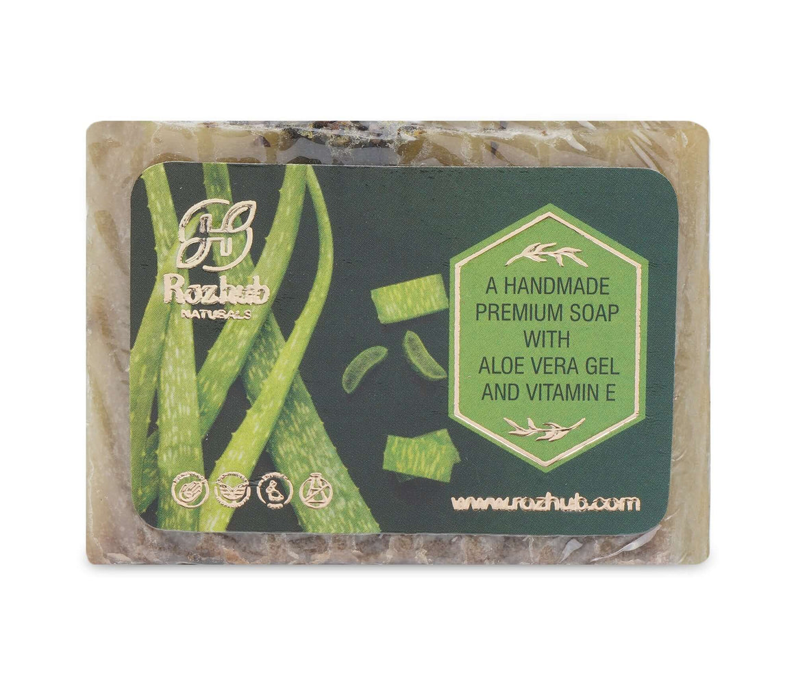 Aloevera Basil Handmade Bathing Soap for Youthful Glow - 100gm - Rozhub Naturals