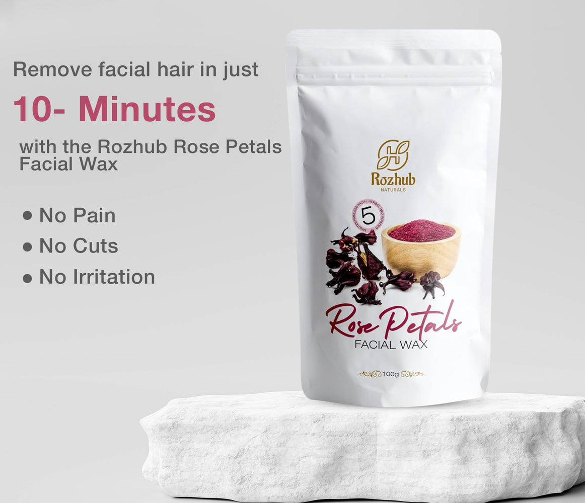 Rozhub Naturals Rose Petals Facial Wax Powder - Gentle Petal-Soft Skin at Your Fingertips - 100g… - Rozhub Naturals