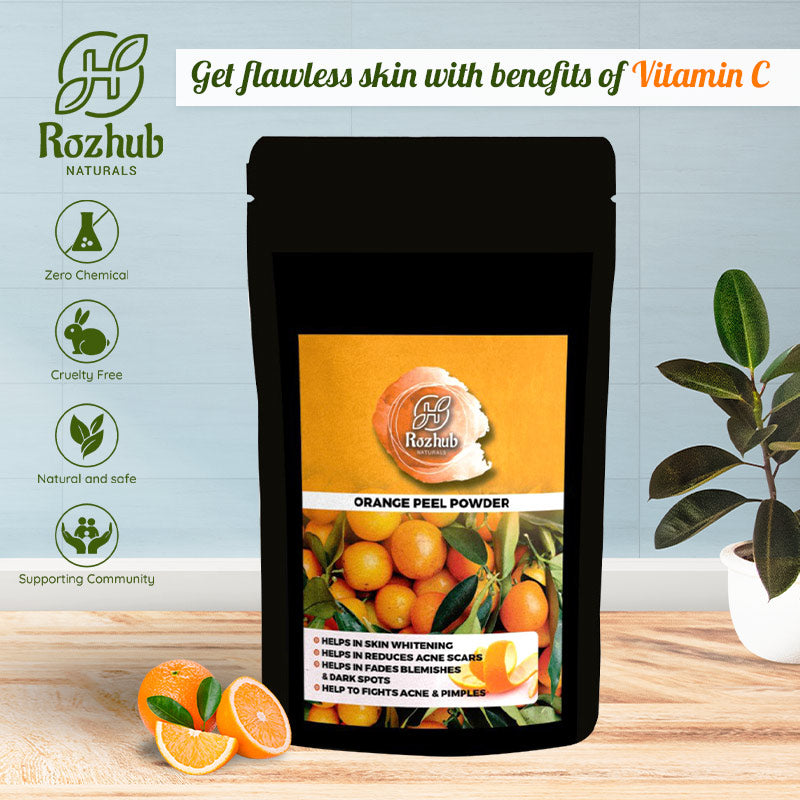 Rozhub Naturals Orange Peel Face Mask Powder for Acne Prone & Oily Skin - 100g - Rozhub Naturals