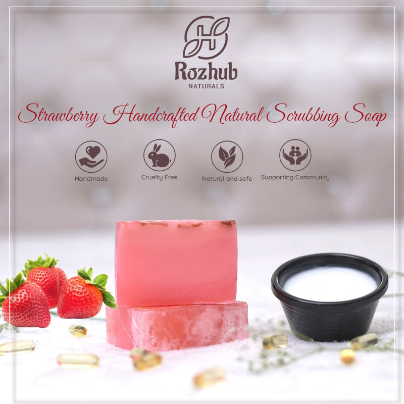 Strawberry Handcrafted Natural Scrubbing Soap with Shea Butter and Vitamin E - 100gm - Rozhub Naturals
